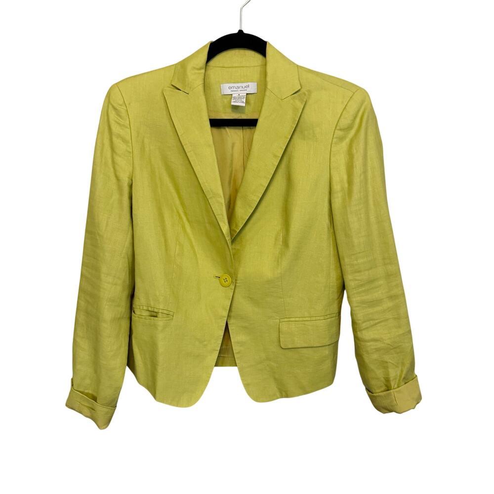 Emanuel Ungaro Linen Blazer Size 6 Green Luxury Career Office Business Workwear